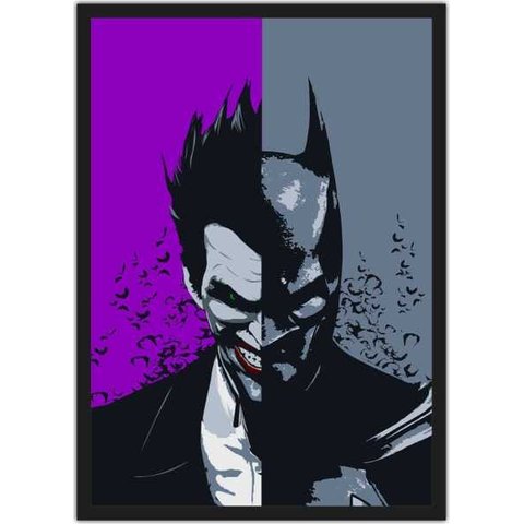 Quadro Decorativo Batman Metade Coringa Nerd Geek Com Moldura