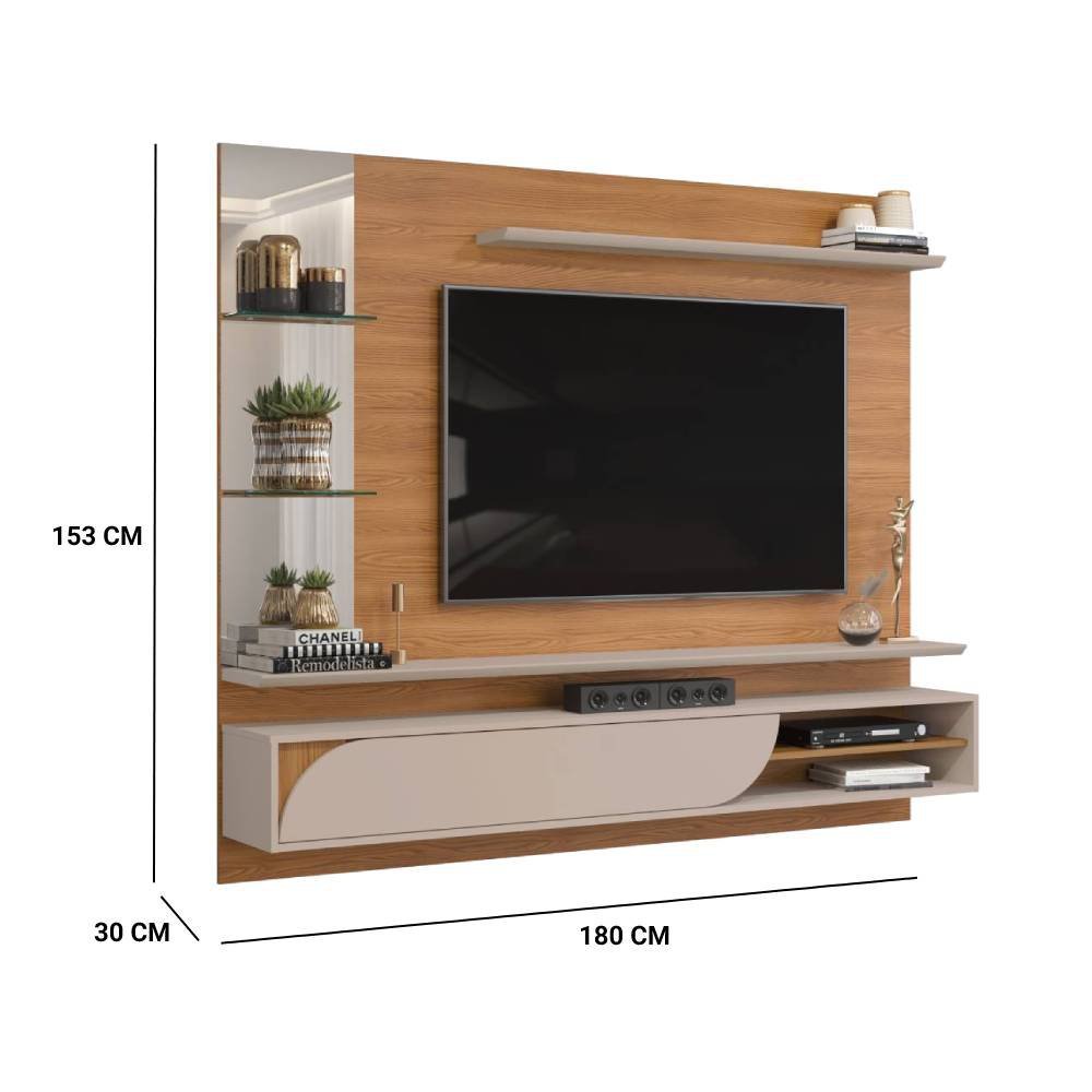Painel Suspenso Inácio 180cm TV 60" Carvalho Nobre Griz Tana Decor ...