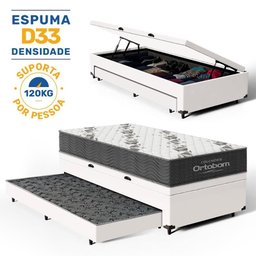Cama Box Baú com Colchão de Espuma D33 Ortobom Airtech 100 + Auxiliar Unique Solteiro 88cm - 2