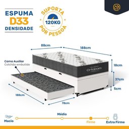 Cama Box Baú com Colchão de Espuma D33 Ortobom Airtech 100 + Auxiliar Unique Solteiro 88cm - 4