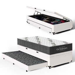 Cama Box Baú com Colchão de Espuma D33 Ortobom Airtech 100 + Auxiliar Unique Solteiro 88cm - 1