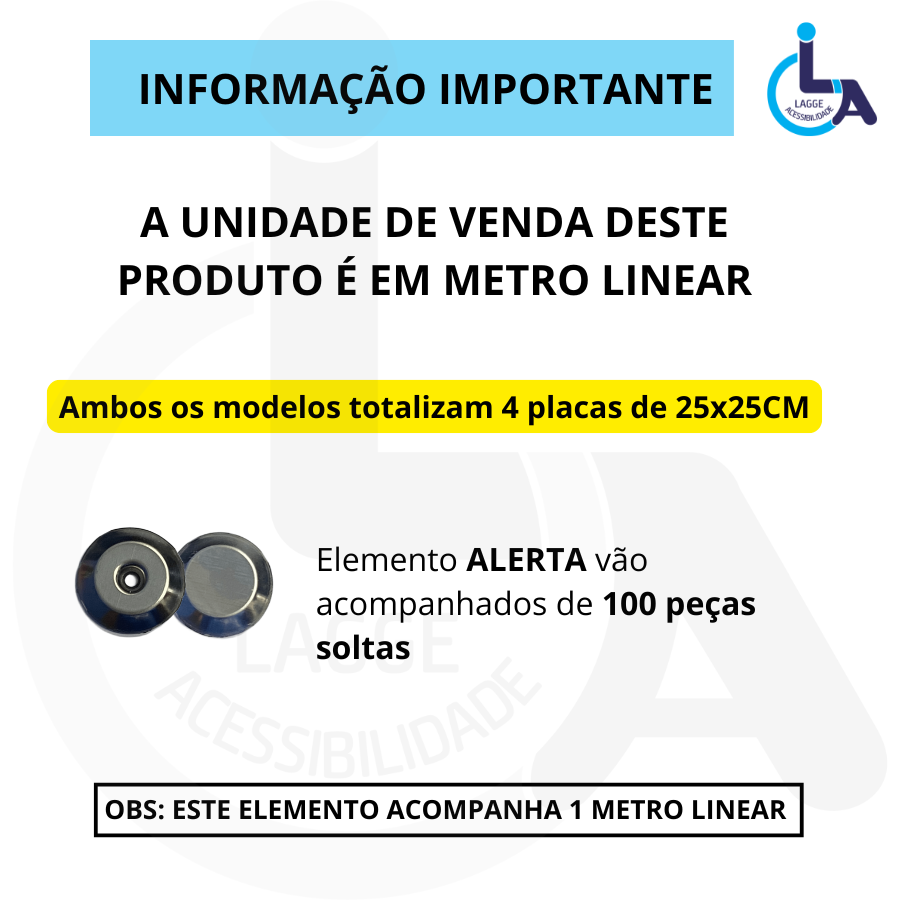 Elemento Tátil Alerta Inox Parafusado Frisado - 3