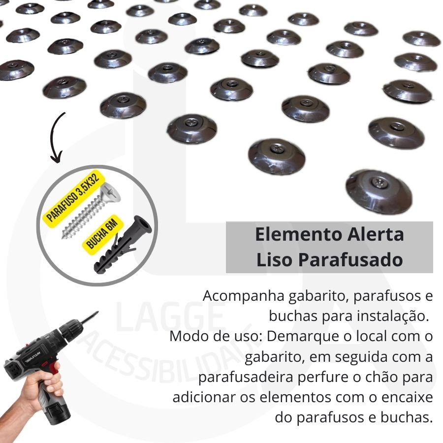 Elemento Tátil Alerta Inox Parafusado Frisado - 9