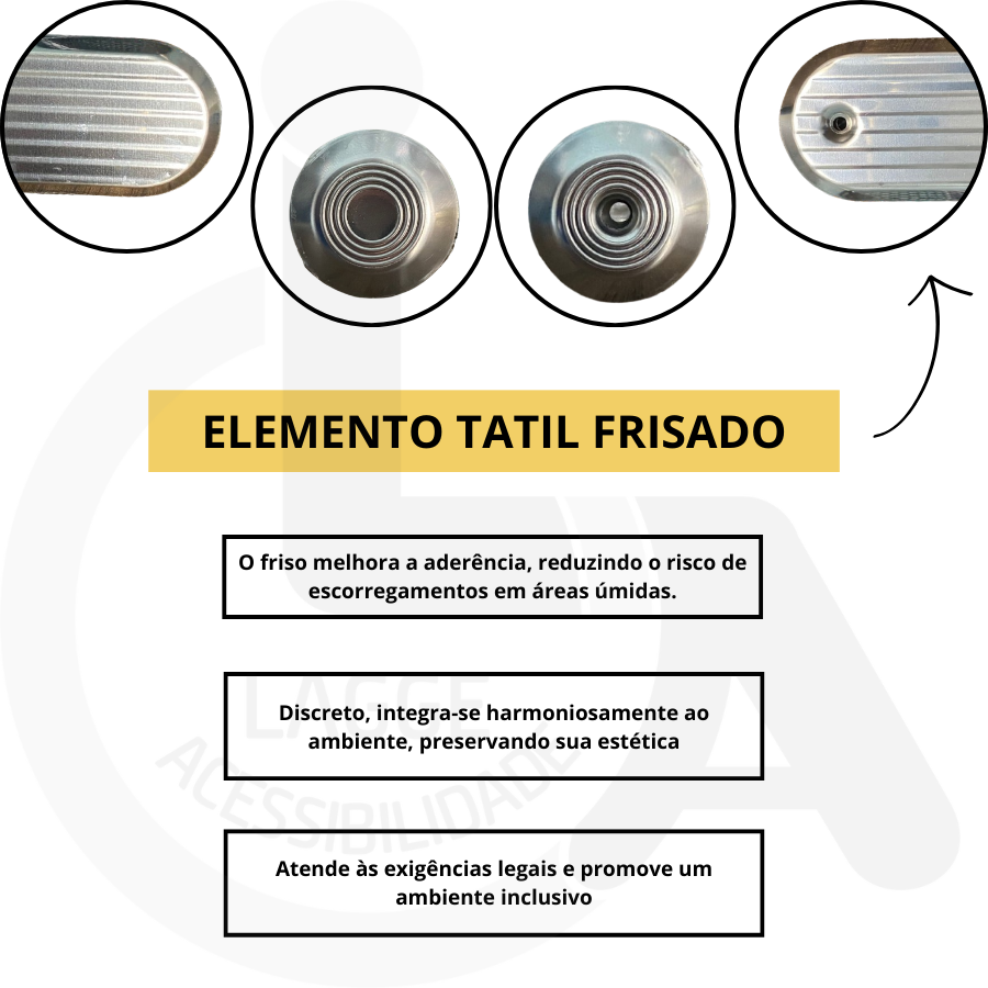 Elemento Tátil Alerta Inox Parafusado Frisado - 5