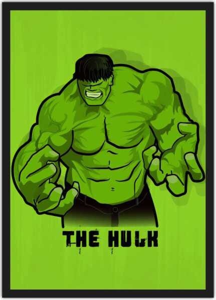 Quadro Decorativo O Hulk Desenho Heróis Geek Salas Quartos Com Moldura