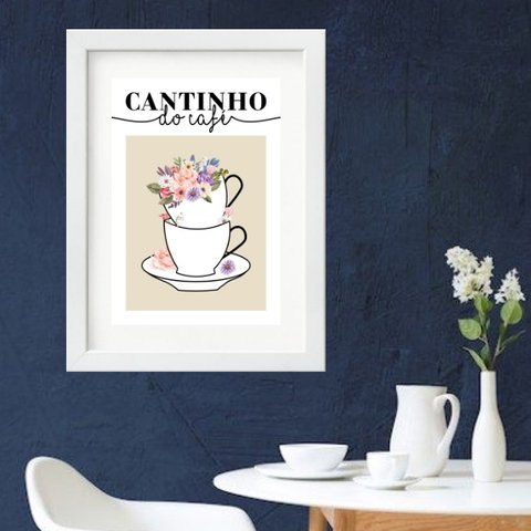 Quadro Cantinho do Café Floral - 60x48cm:madeira Preta