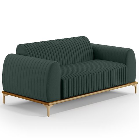 Sofá 2 Lugares para Sala de Estar Molino 150 Cm D02 Pés D'ouro Linho Verde Musgo C-117 - Lyam