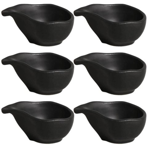 Kit 6 Molheiras 40ml Cerâmica Oval 8x6cm Orgânico Preto Matte Porto Brasil Caldas Shoyu