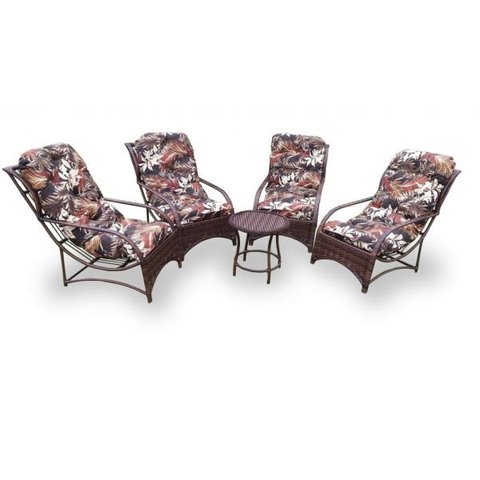 Conjunto de Poltronas Fibra Sintética Espreguiçadeira Promo - 4 Poltronas + Mesa Centro - Tecido Rev