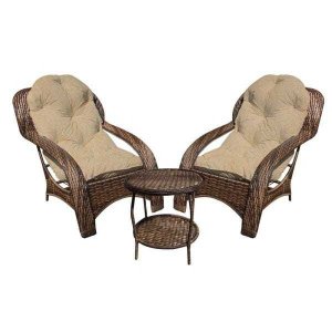 Conjunto de Poltronas Fibra Sintética Espreguiçadeira - 2 Poltronas + Mesa de Centro - Tecido Duna D