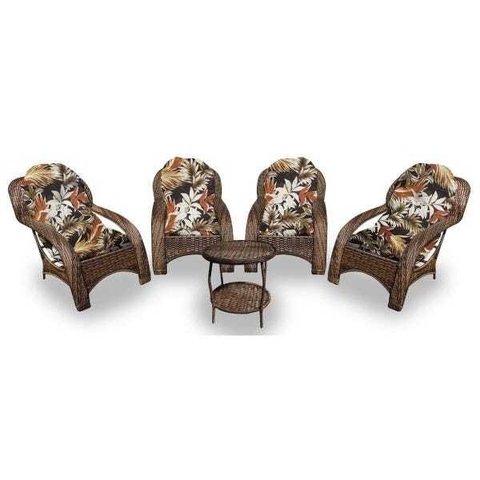Conjunto de Poltronas Fibra Sintética Espreguiçadeira - 4 Poltronas + 1 Mesa Centro - Tecido Revieir