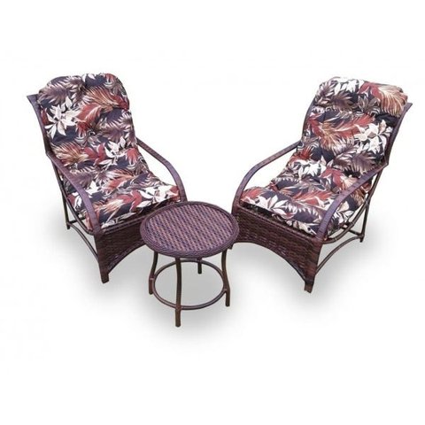 Conjunto de Poltronas Fibra Sintética Espreguiçadeira Promo - 2 Poltronas + Mesa Centro - Tecido Rev
