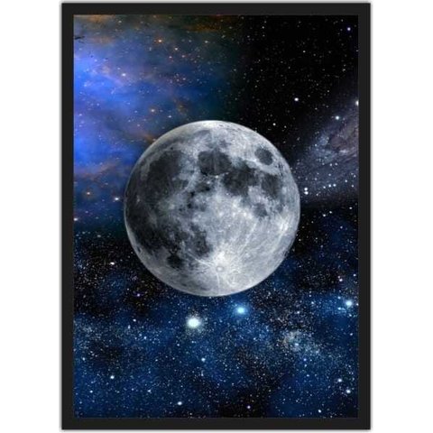 Quadro Decorativo Lua Galáxias Planetas Universo Espaço Decorações Salas Quartos Com Moldura G01