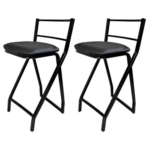 Conjunto 2 Banquetas Gourmet Alta Ferro Industrial Assento Estofado