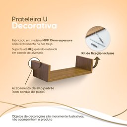 Prateleira U 70 X 20cm Freijó Suporte Invisível - 4