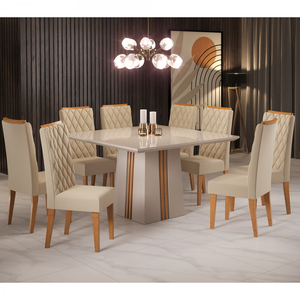 Mesa de Jantar Quadrada Sonhare com 8 Cadeiras Iza Off White/mel/bege/vd Off White - Casa Giulia
