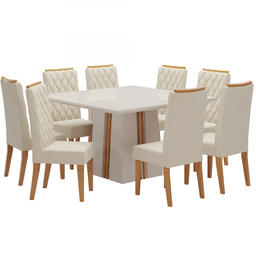 Mesa de Jantar Quadrada Sonhare com 8 Cadeiras Iza Off White/mel/bege/vd Off White - Casa Giulia - 2