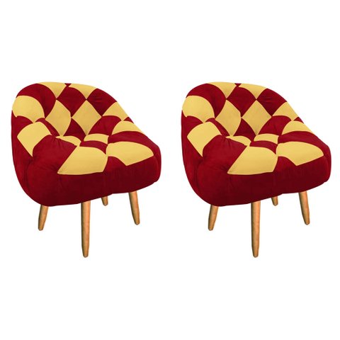Kit 02 Poltrona Paloma Escritório Sala Pé Palito Suede Vermelho e Suede Mostarda - Dominic Decor