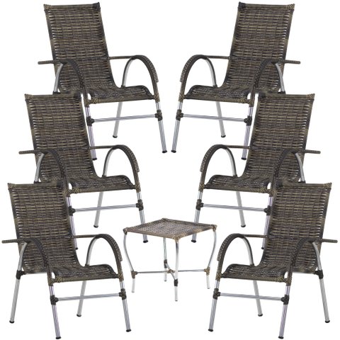 Kit 6 Cadeiras e Mesa Vênus para Área, Churrasco, Jardim Piscina Trama