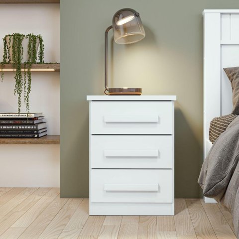 Mesa de Cabeceira 3 Gavetas Baião Branco Lopas