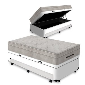 Cama Box Baú com Auxiliar e Colchão de Molas Ensacadas Ortobom Airtech Springpocket Solteiro 88cm