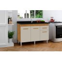 Ver imagem 2 de Balcão Armário para Pia de Cozinha 1.20m Ca 3 Portas Cor Ipê / Off White