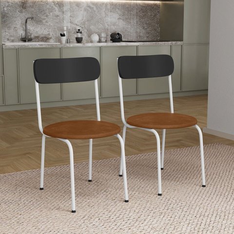 Kit 2 Cadeiras de Jantar Estofadas Modelo 188 Aço Carbono Branco