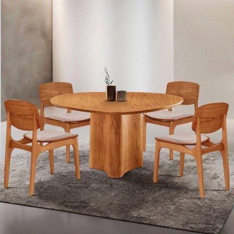 Mesa com 4 Cadeiras Selene Malta Gold Moderna Mobília Brisa/ Imbuia Nat.