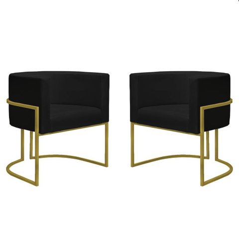 Kit 2 Poltronas Decorativa Nayara Base Ferro Dourado Twdecora Suede