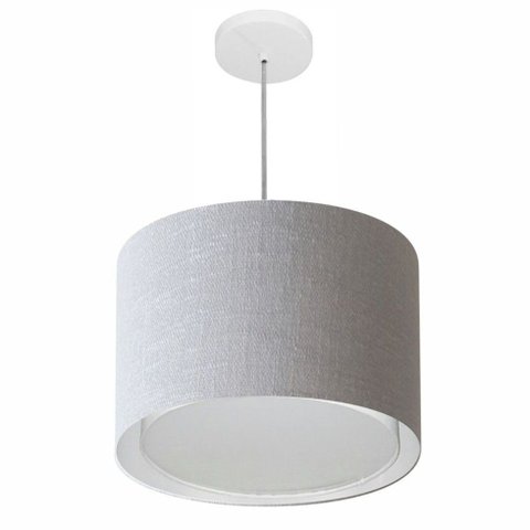 Lustre Pendente Cilíndrico Duplo Vivare Md-4292 Cúpula em Tecido 40x30cm - Bivolt - Rustico Cinza - 