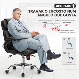 Cadeira YAMASORO Presidente Luxo em Couro  sintético Ergonômica Regulagem do Apoio de Cabeça e lomba - 4