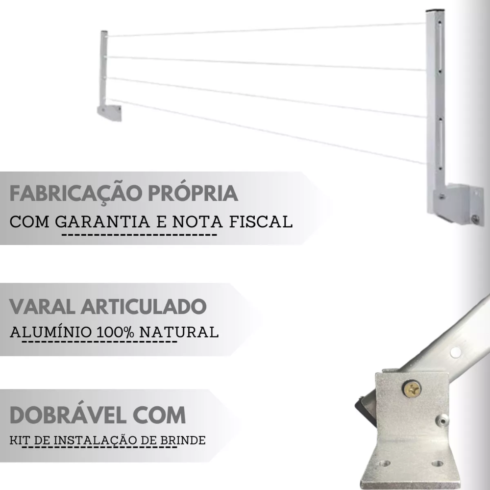 Kit 2 Varal para Apartamento Retrátil Parede Cabo de Aço 4m - 9