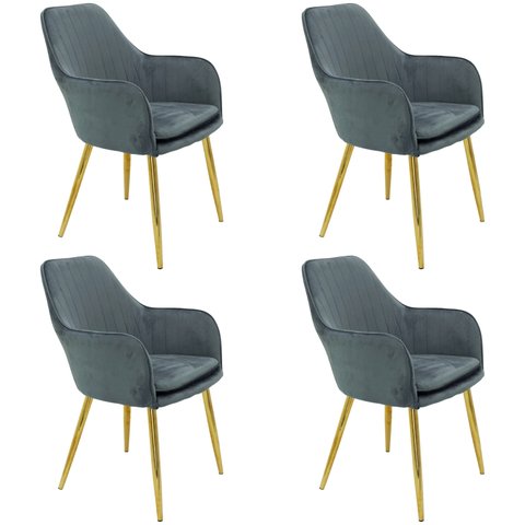 Kit 4 Cadeiras Poltrona Lines Base Dourada Recepção Sala Decorativa Suede 