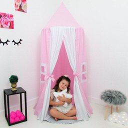 Kit 4 Peças Tenda Cabaninha de Teto Casinha de Boneca com Tapete e Almofada - 4