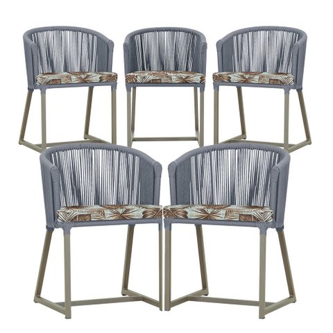 5 Cadeiras de Jantar Área Noronha em Alumínio com Pintura Fendi Corda Náutica E6 Trama Original