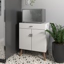 Ver imagem 1 de Balcão Cozinha para Micro-Ondas 2 Portas 1 Gaveta Pés Palito MDF Branco Retrô