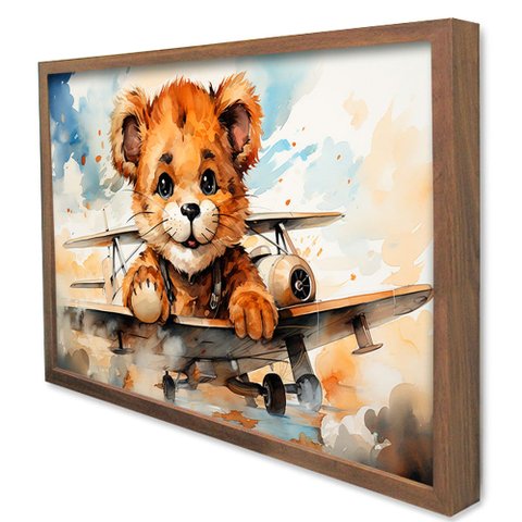 Quadro Decorativo Ursinho em Moldura Caixa TaColado Moldura Caixa Alta 4,5cm Madeira com Vidro 30 x 