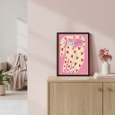 Ver imagem 1 de Quadro Gato Rosa e Vermelho - Corações 33x24cm Mold Preta Vidro