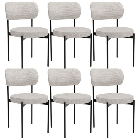 Kit 06 Cadeiras Estofadas para Sala de Jantar Louvre L02 Bouclê Cru - Lyam Decor
