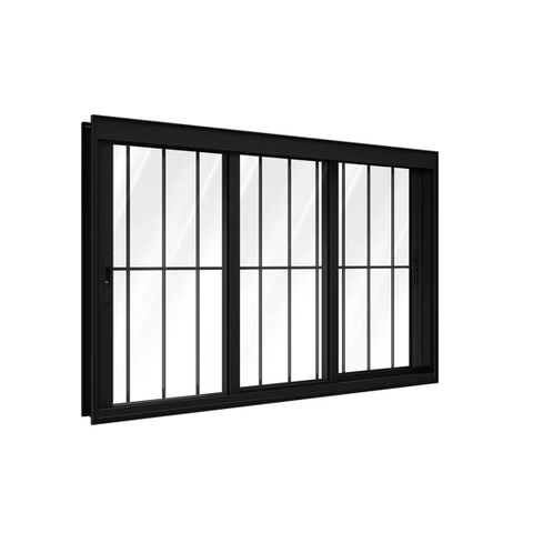 Janela 3 Folhas de Correr com Grade Alumínio Preto 100x200 Linha 25