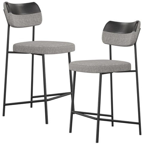 Kit 02 Banquetas Baixa Bar Cozinha Sala Jantar Preto Elira L02 Couríssimo Preto Linho Cinza - Lyam