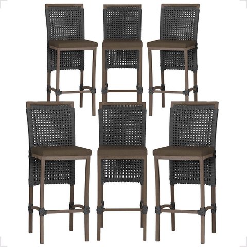 6 Banqueta em Alumínio Roma Marrom Corda Náutica Tecido 9