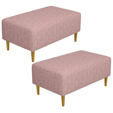 Kit 02 Puffs Decorativos Sala de Estar Cléo W01 Pés Palito 90 cm Linho Rosa- Lyam Decor
