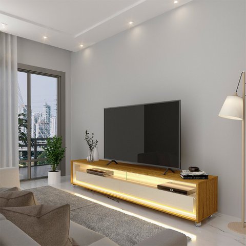 Rack para TV com LED Requinte 172 Naturale Off White - Gelius