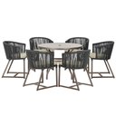 Ver imagem 1 de Mesa com 6 Cadeiras de Jantar Roma 120cm e Noronha em Alumínio Marrom Corda Náutica Estofado 7 Trama