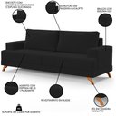 Ver imagem 3 de Sofá 180cm 3 Lugares Pés Curvos Santi Suede D05 Preto - Mpozenato