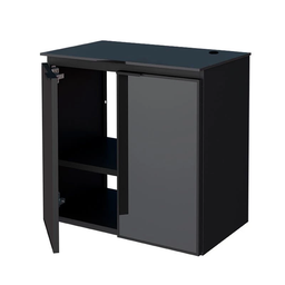 Gabinete Banheiro Aco Umbu Preto Vidro Tampo Vidro - 1