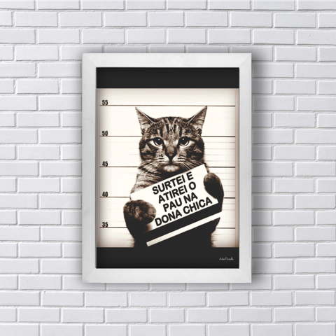 Quadro Gato Atirei O Pau Na Dona Chica 45x34cm:Madeira preta