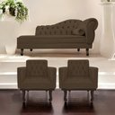 Ver imagem 3 de Kit Diva Recamier Juliana 140cm Lado Esquerdo e 02 Poltronas Classic Suede Marrom - Amarena Móveis