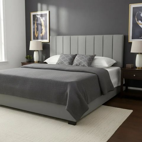 Cabeceira Estofada Queen Vertically 160X60cm na Cor Cinza - Produto em MDF de Alta Qualidade
